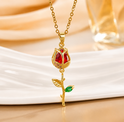 Collar Clavel Rojo Oro - Joyería Premium