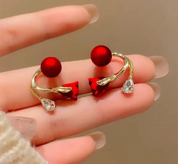 Pendientes Tulipán de Perla Elegante Rojo