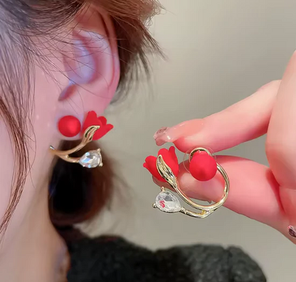 Pendientes Tulipán de Perla Elegante Rojo